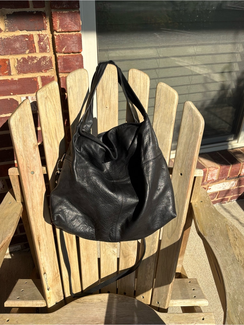 Floto Italian black leather hobo slouch handbag